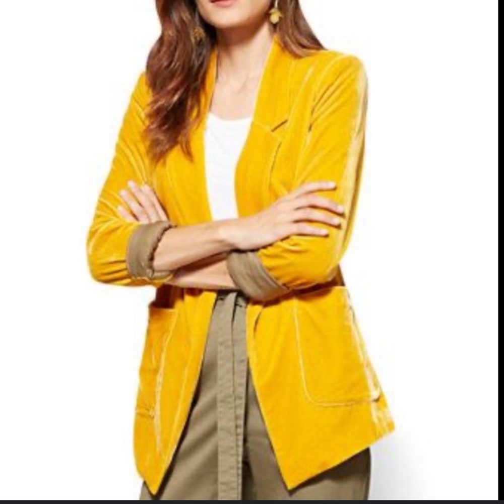 New York Company Mustard Yellow Velvet Blazer, Large, New